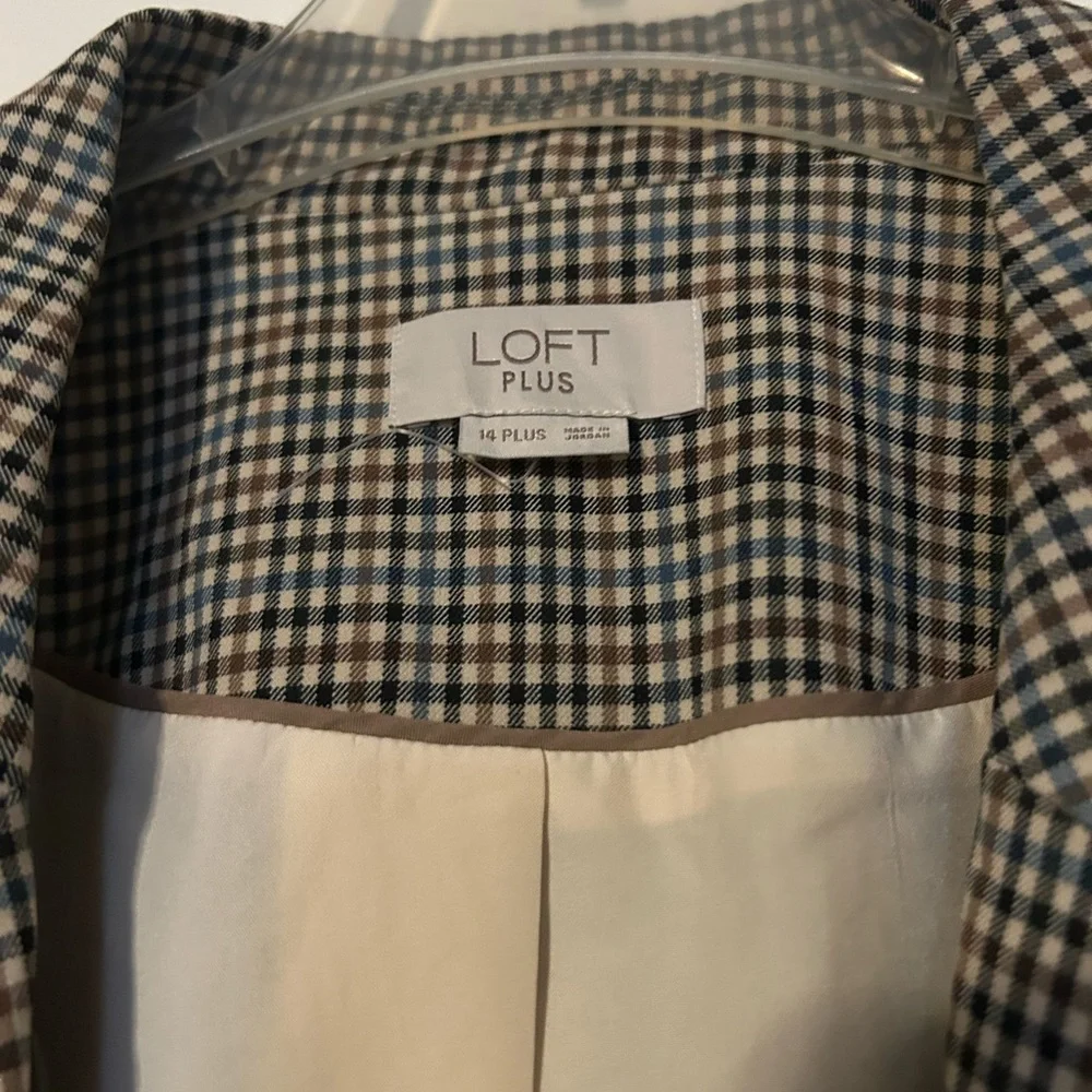 LOFT Blue and Brown Checkered Blazer - Picture 3 of 3